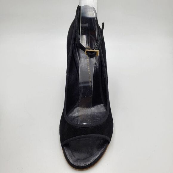 GUISEPPE ZANOTTI DESIGN women 40.5/9.5 black suede & patent wedge open toe heels - Picture 3 of 11